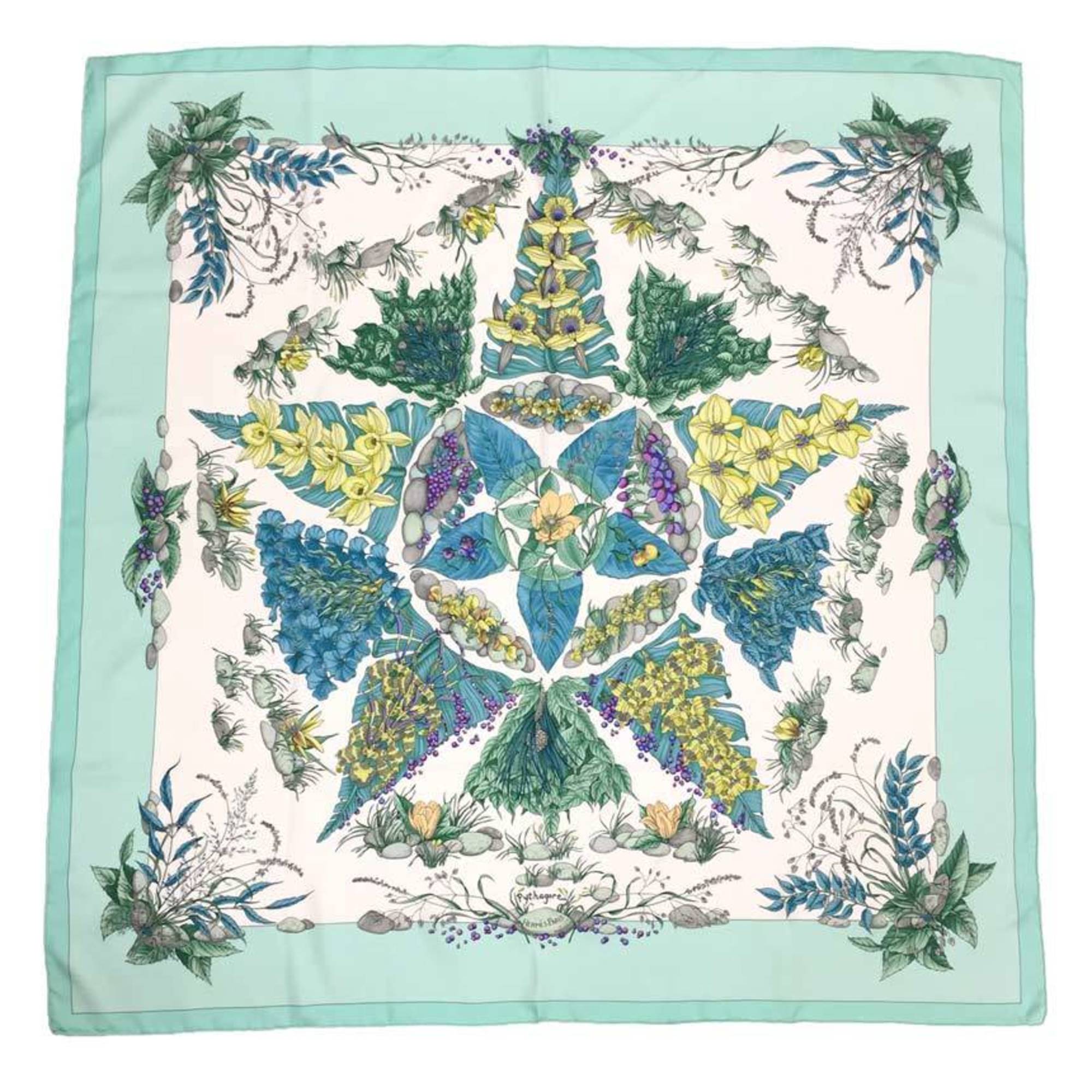 Hermes Carre 90 Scarf Muffler Pythagore Pythagoras Mint Green 100% Silk